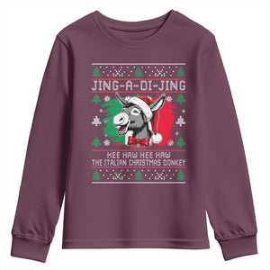 Italian Christmas Donkey Youth Sweatshirt Jing a Di Jing Dominick the Ugly Christmas TS10 Maroon Print Your Wear