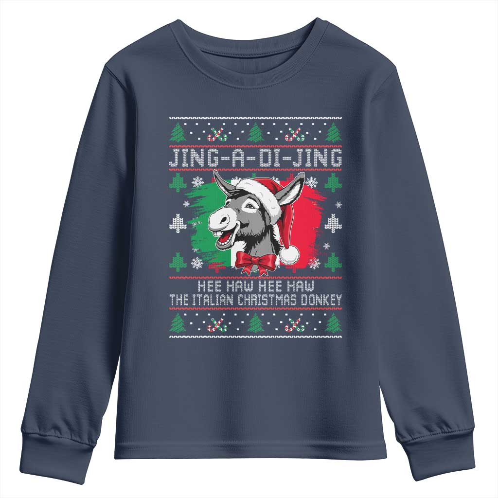 Italian Christmas Donkey Youth Sweatshirt Jing a Di Jing Dominick the Ugly Christmas TS10 Navy Print Your Wear