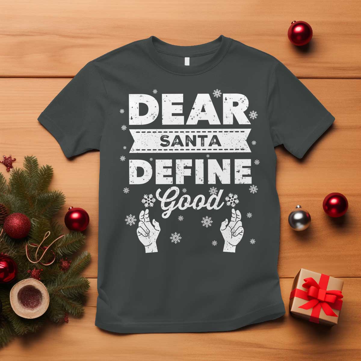 Dear Santa Christmas T Shirt Naughty Nice Funny Funny Family Xmas Pajamas TS10 Dark Heather Print Your Wear