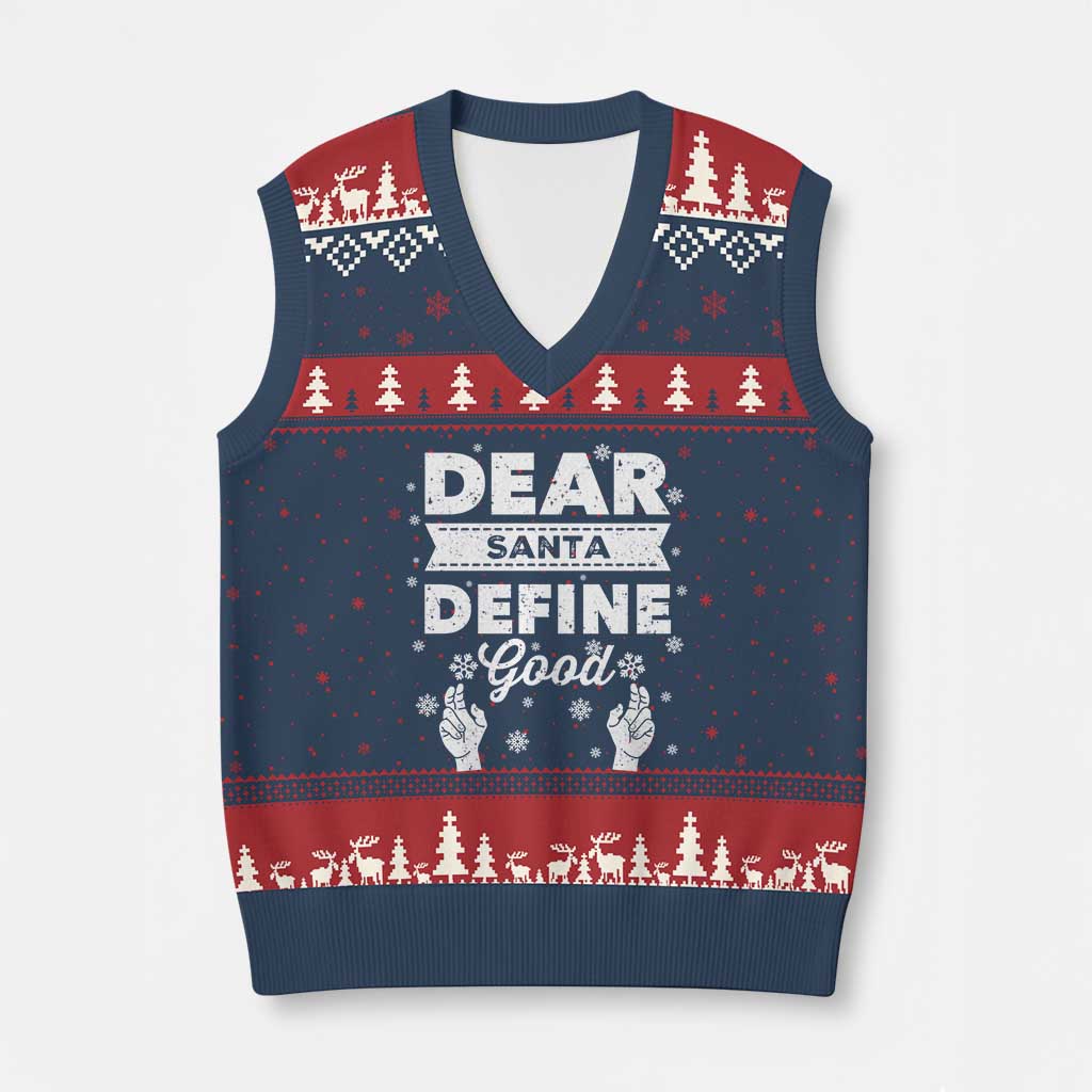 Dear Santa Xmas V-Neck Knit Sweater Vest Naughty Nice Funny Funny Family Xmas Pajamas TS10 Navy Red Print Your Wear