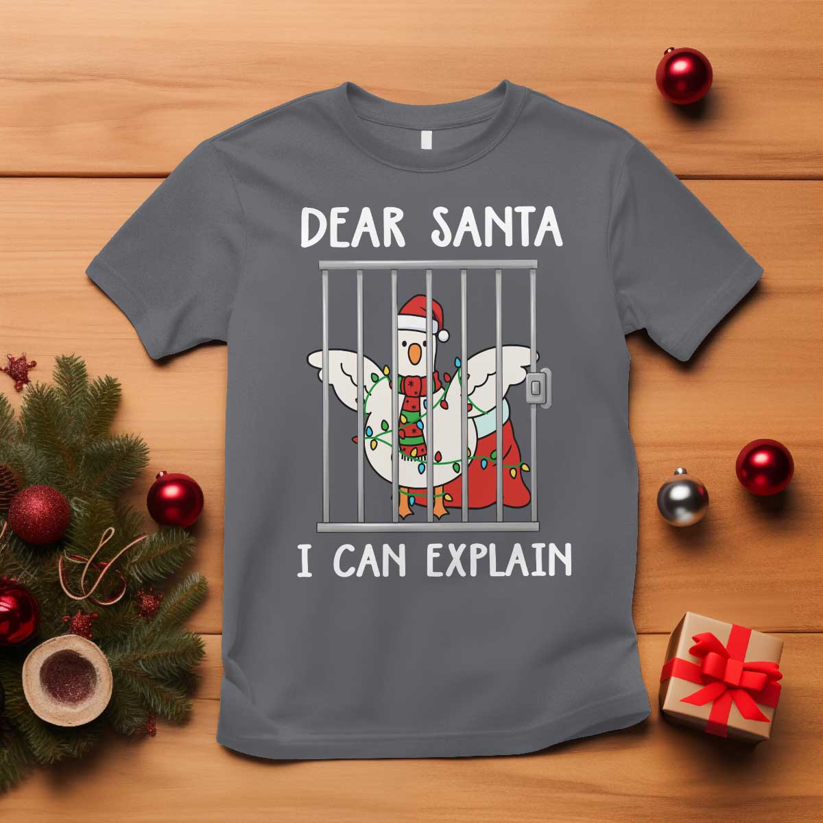 Funny Christmas Goose T Shirt Dear Santa I Can Explain Xmas Meme TS10 Charcoal Print Your Wear
