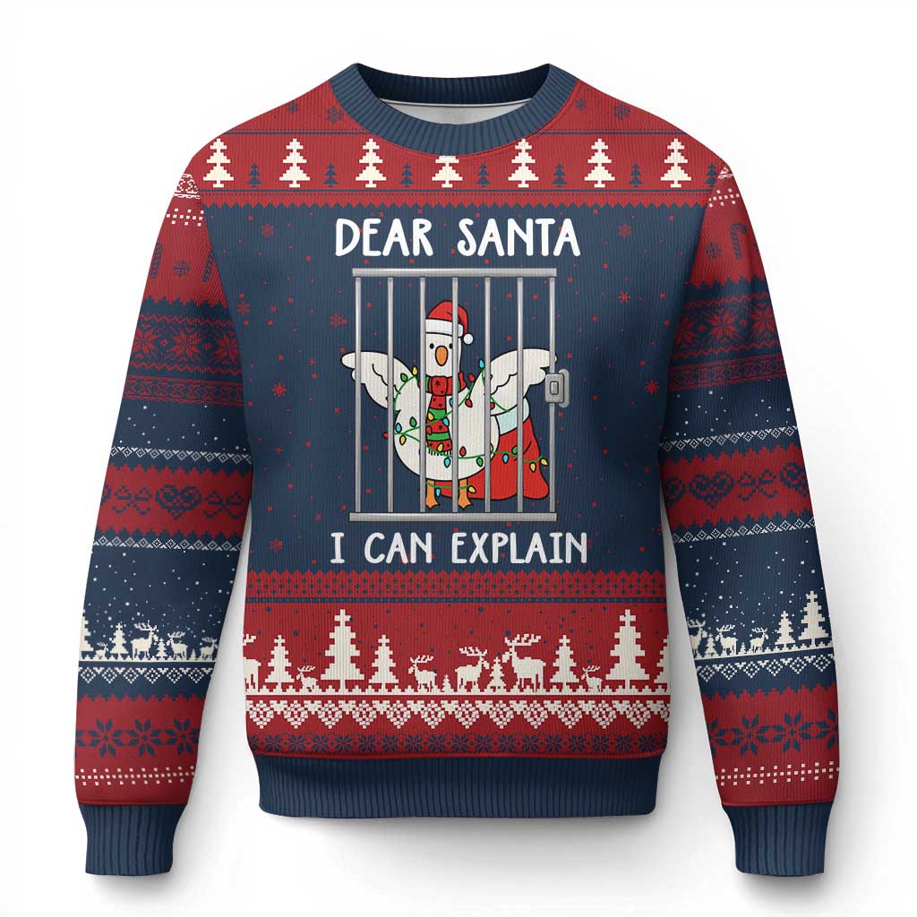 Funny Xmas Goose Ugly Christmas Sweater Dear Santa I Can Explain Xmas Meme TS10 Navy Red Print Your Wear