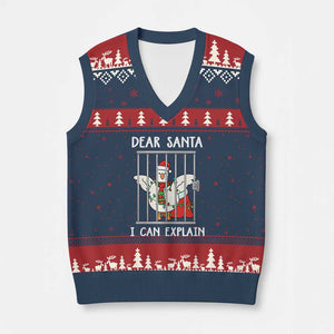 Funny Xmas Goose V-Neck Knit Sweater Vest Dear Santa I Can Explain Xmas Meme TS10 Navy Red Print Your Wear