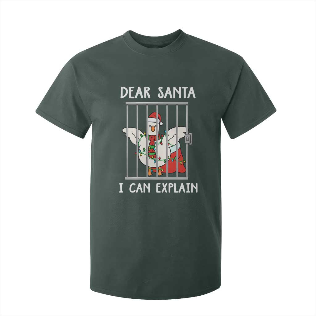 Funny Christmas Goose T Shirt For Kid Dear Santa I Can Explain Xmas Meme TS10 Dark Forest Green Print Your Wear