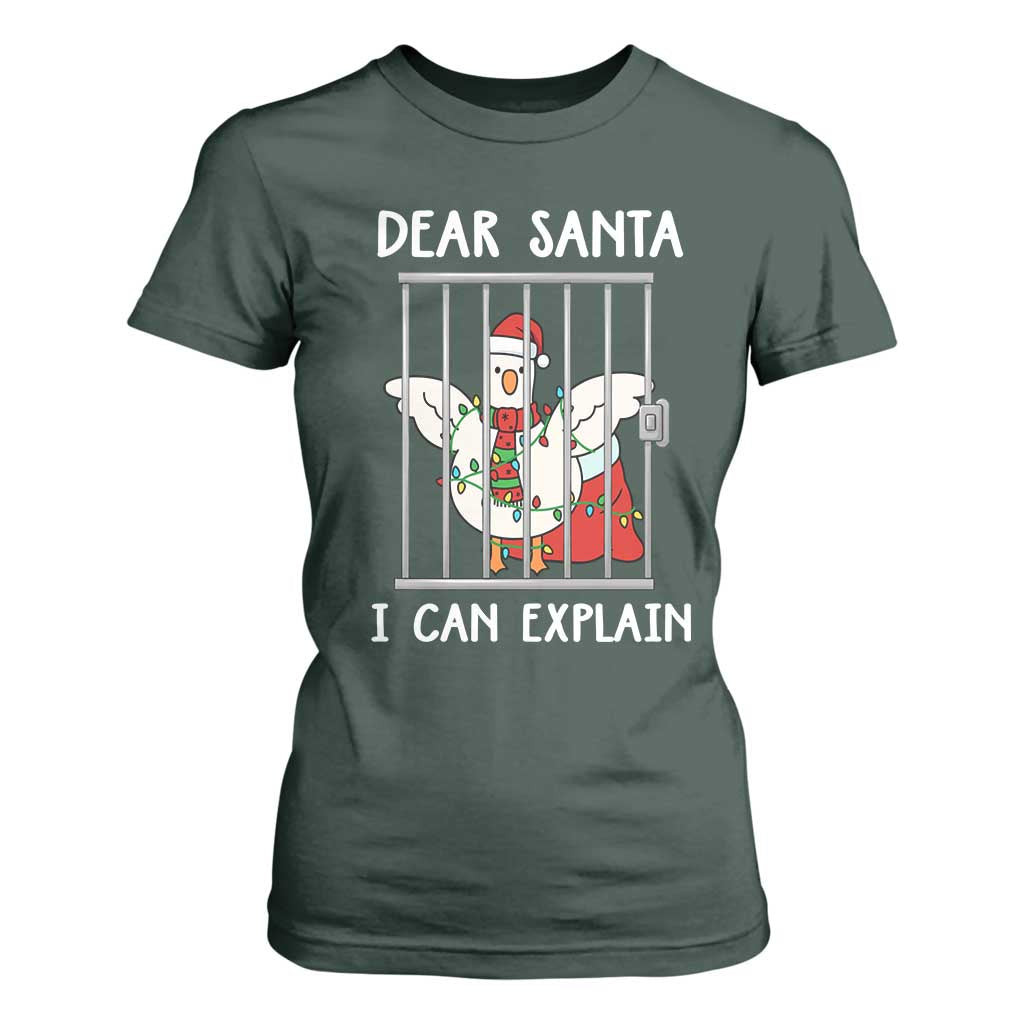 Funny Christmas Goose T Shirt For Women Dear Santa I Can Explain Xmas Meme TS10 Dark Forest Green Print Your Wear