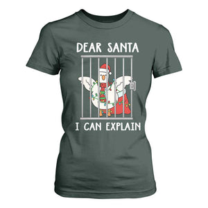 Funny Christmas Goose T Shirt For Women Dear Santa I Can Explain Xmas Meme TS10 Dark Forest Green Print Your Wear
