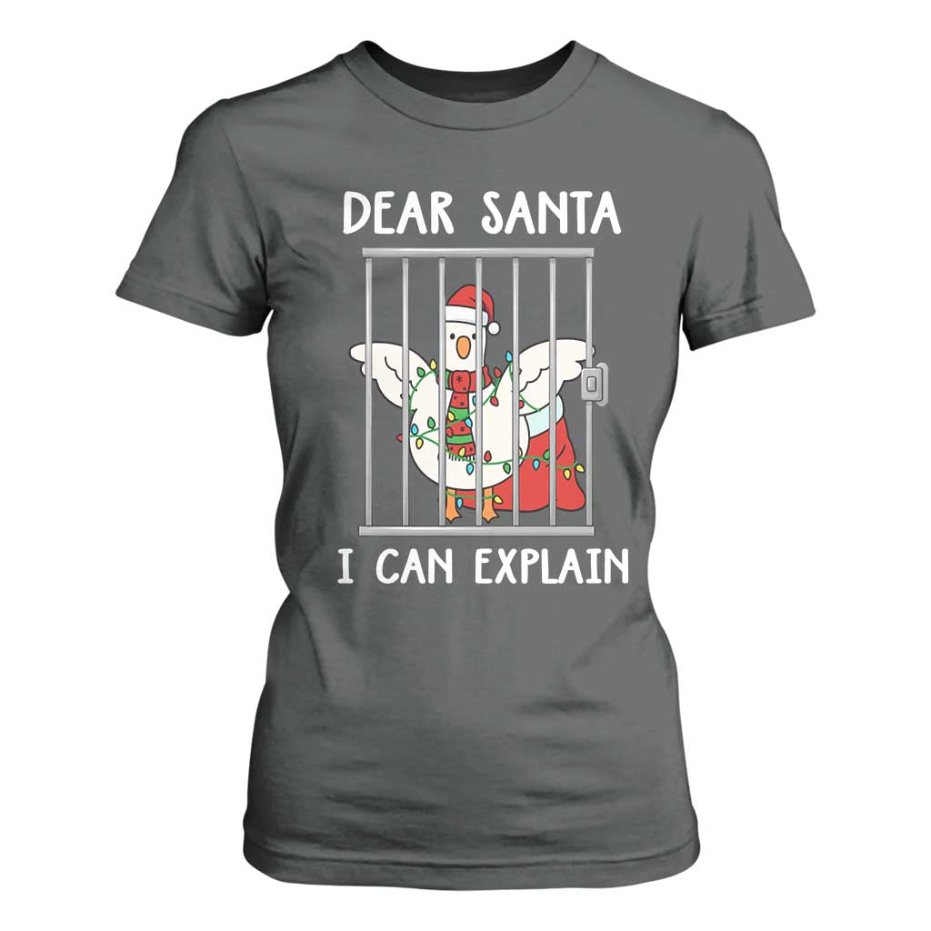 Funny Christmas Goose T Shirt For Women Dear Santa I Can Explain Xmas Meme TS10 Dark Heather Print Your Wear
