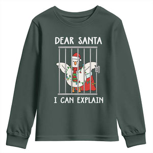 Funny Christmas Goose Youth Sweatshirt Dear Santa I Can Explain Xmas Meme TS10 Dark Forest Green Print Your Wear