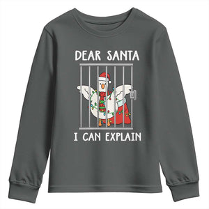 Funny Christmas Goose Youth Sweatshirt Dear Santa I Can Explain Xmas Meme TS10 Dark Heather Print Your Wear