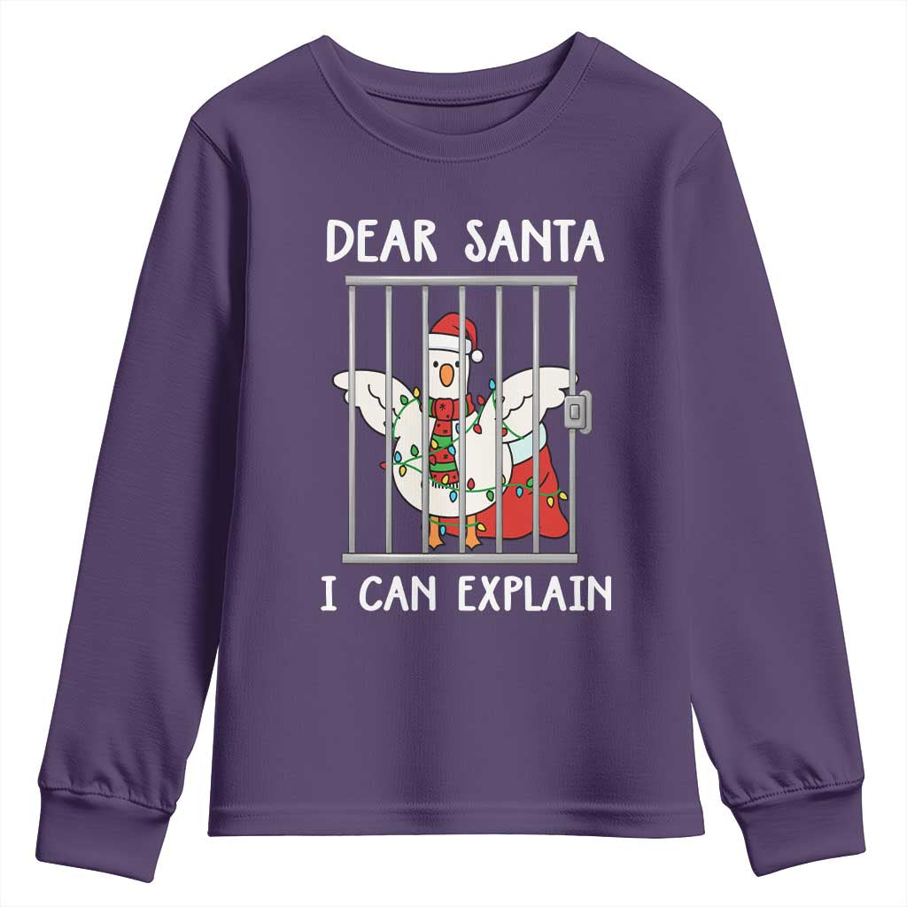 Funny Christmas Goose Youth Sweatshirt Dear Santa I Can Explain Xmas Meme TS10 Purple Print Your Wear