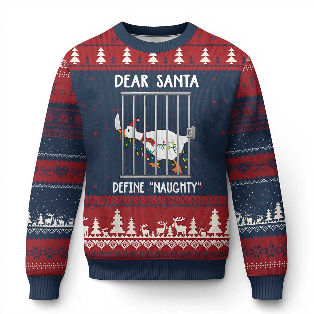 Funny Xmas Goose Ugly Christmas Sweater Dear Santa Define Naughty Xmas Meme TS10 Navy Red Print Your Wear