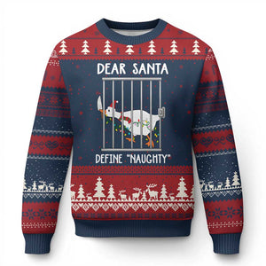 Funny Xmas Goose Ugly Christmas Sweater Dear Santa Define Naughty Xmas Meme TS10 Navy Red Print Your Wear