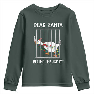 Funny Christmas Goose Youth Sweatshirt Dear Santa Define Naughty Xmas Meme TS10 Dark Forest Green Print Your Wear