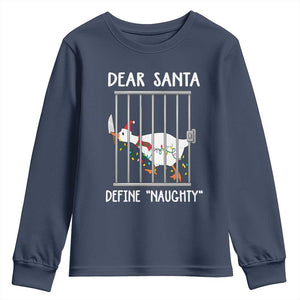 Funny Christmas Goose Youth Sweatshirt Dear Santa Define Naughty Xmas Meme TS10 Navy Print Your Wear