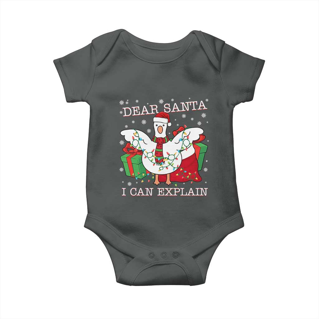 Funny Christmas Goose Baby Onesie Dear Santa I Can Explain Cute Xmas Meme TS10 Dark Heather Print Your Wear