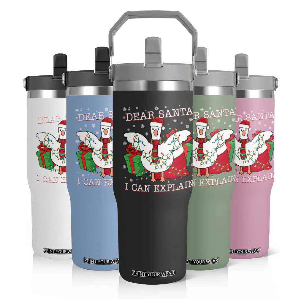 Funny Christmas Goose Flip Straw Tumbler Dear Santa I Can Explain Cute Xmas Meme TS10 Print Your Wear