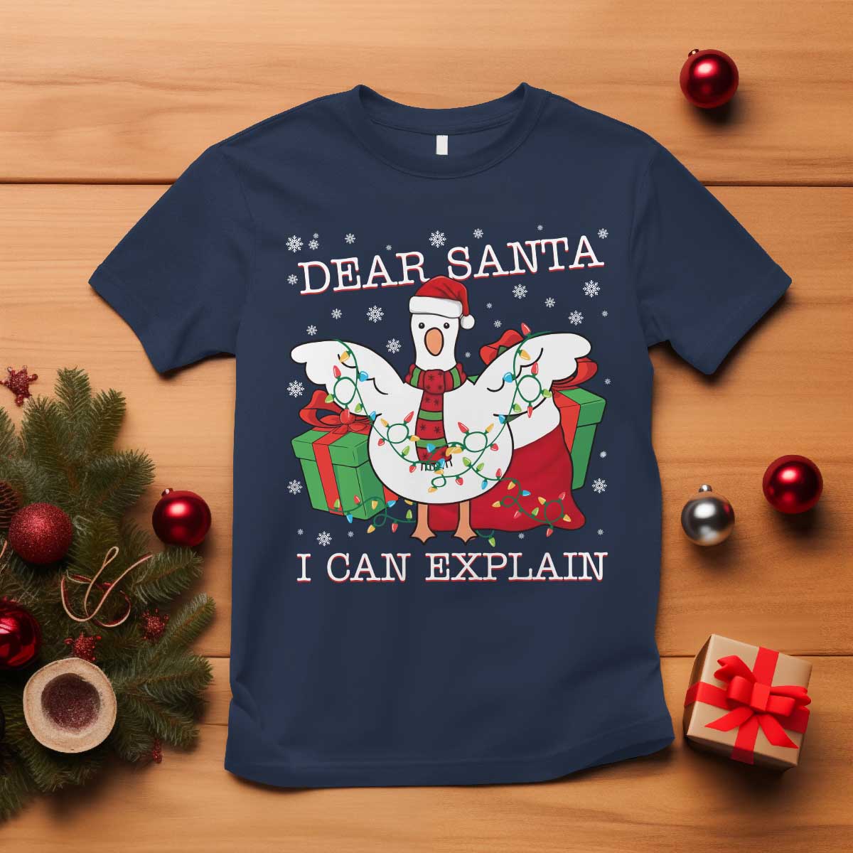 Funny Christmas Goose T Shirt Dear Santa I Can Explain Cute Xmas Meme TS10 Navy Print Your Wear