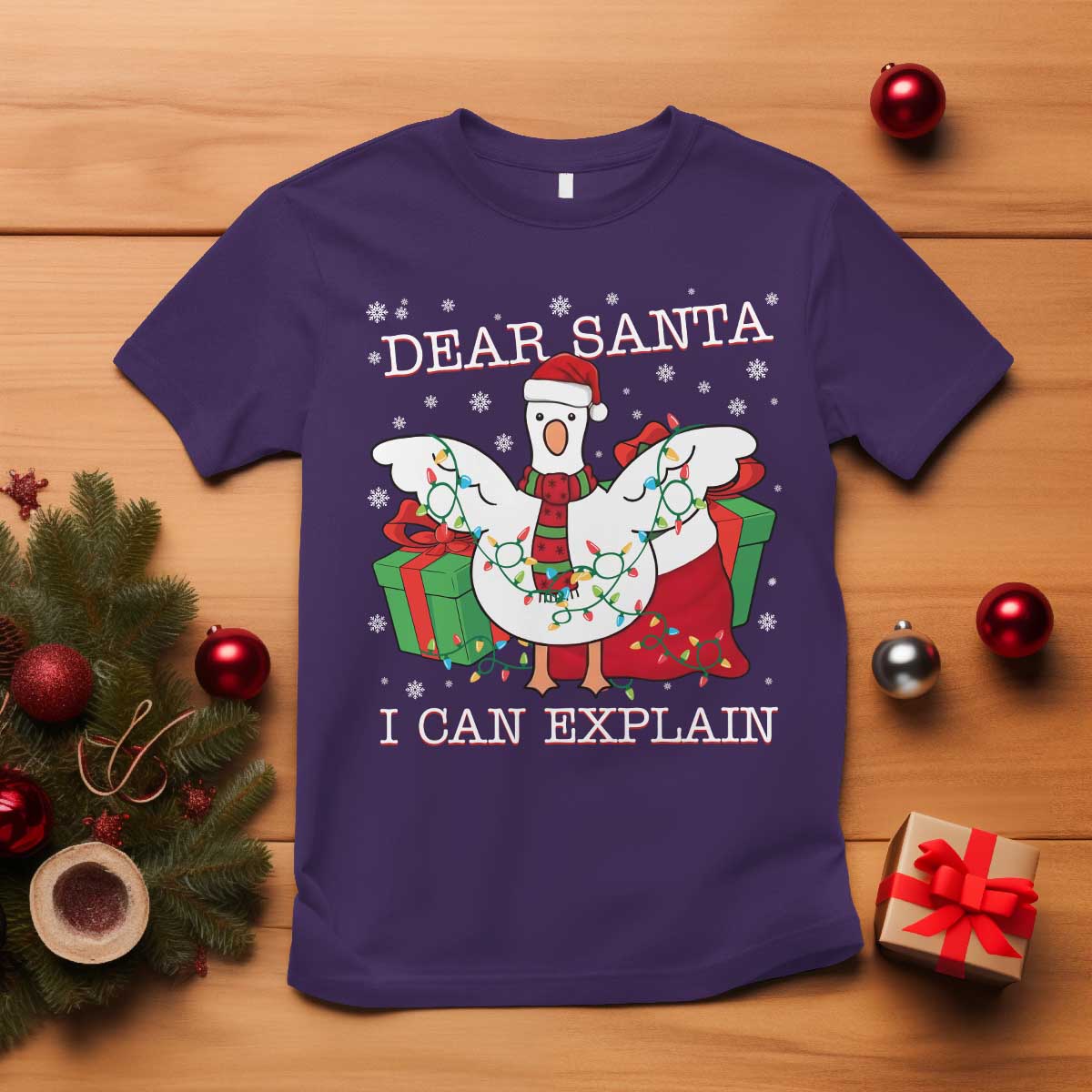 Funny Christmas Goose T Shirt Dear Santa I Can Explain Cute Xmas Meme TS10 Purple Print Your Wear