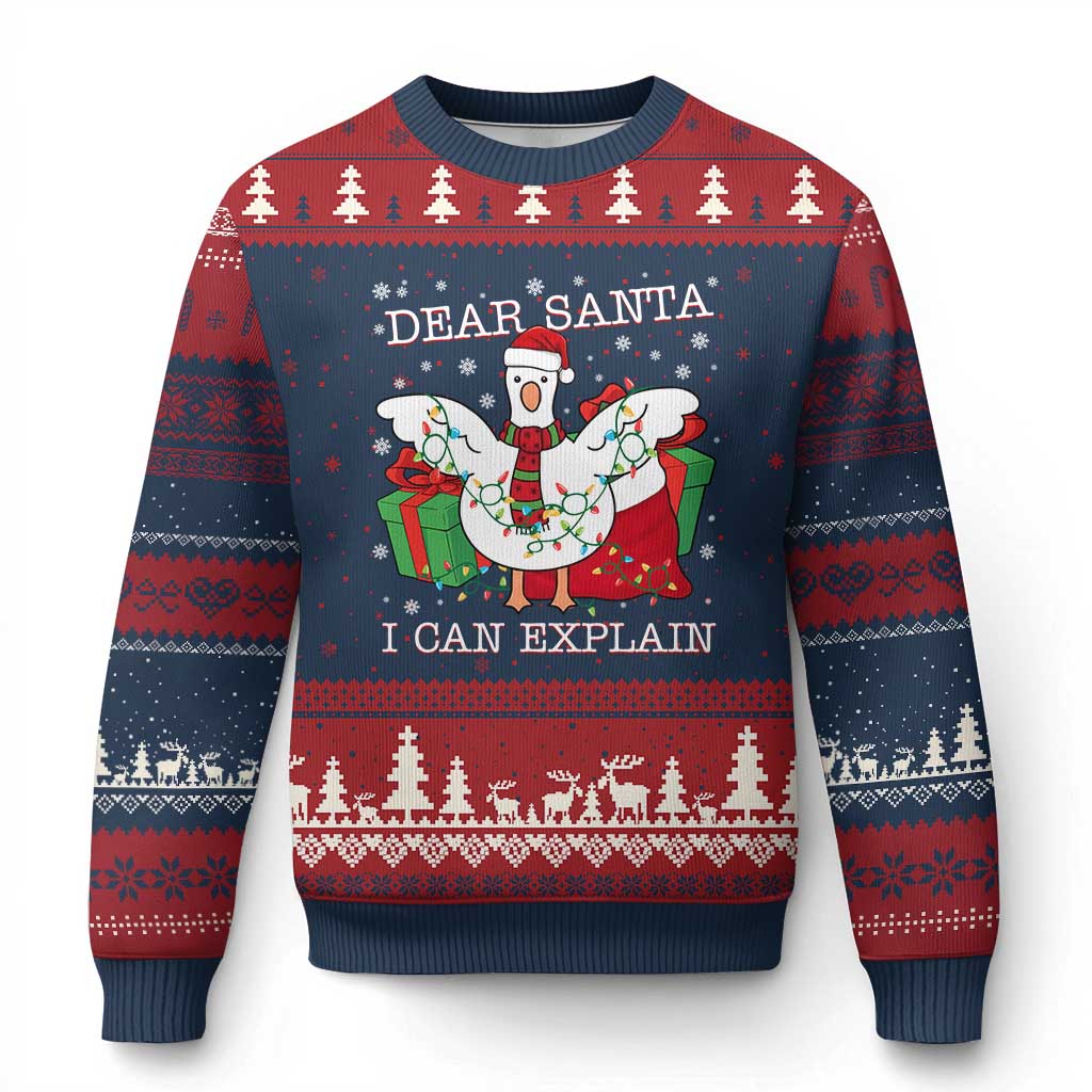 Funny Xmas Goose Ugly Christmas Sweater Dear Santa I Can Explain Cute Xmas Meme TS10 Navy Red Print Your Wear