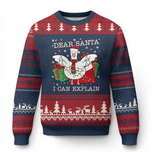 Funny Xmas Goose Ugly Christmas Sweater Dear Santa I Can Explain Cute Xmas Meme TS10 Navy Red Print Your Wear