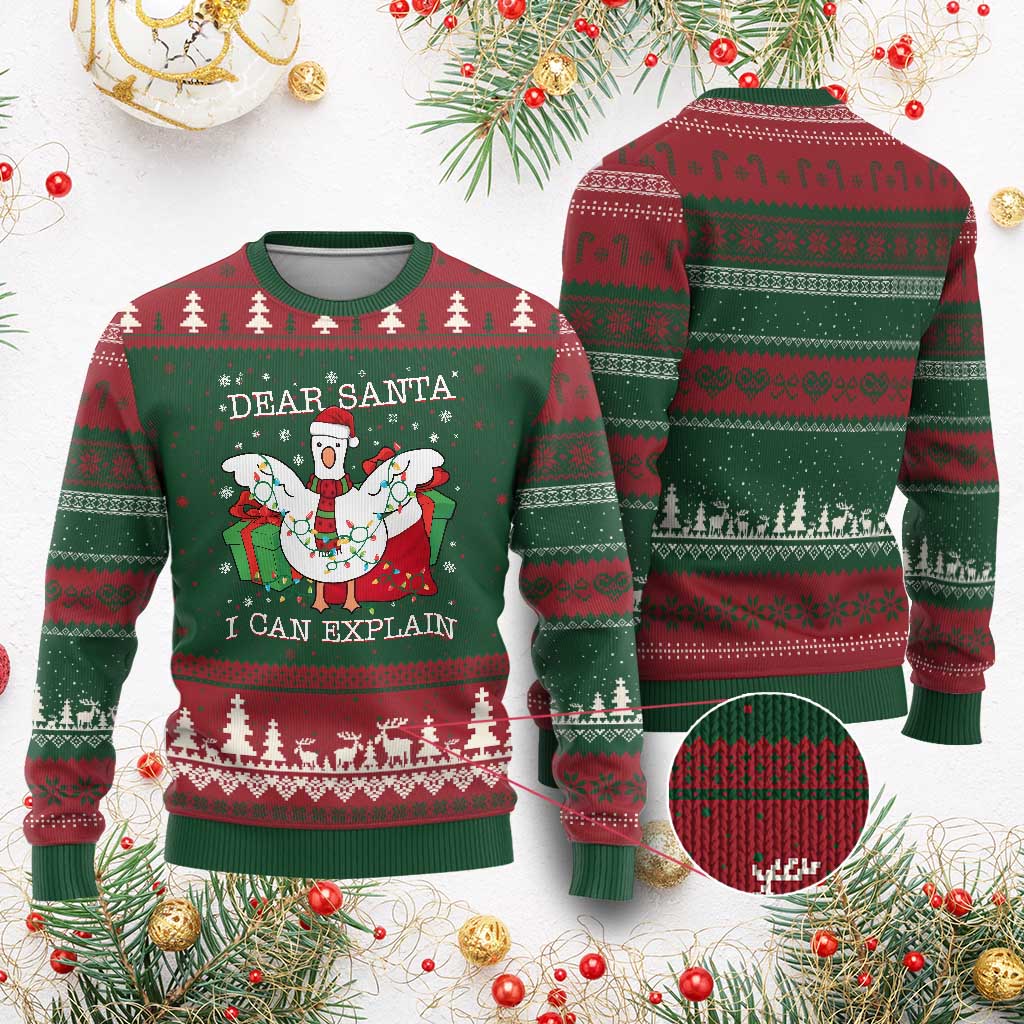 Funny Xmas Goose Ugly Christmas Sweater Dear Santa I Can Explain Cute Xmas Meme TS10 Red Green Print Your Wear