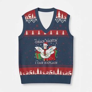 Funny Xmas Goose V-Neck Knit Sweater Vest Dear Santa I Can Explain Cute Xmas Meme TS10 Navy Red Print Your Wear