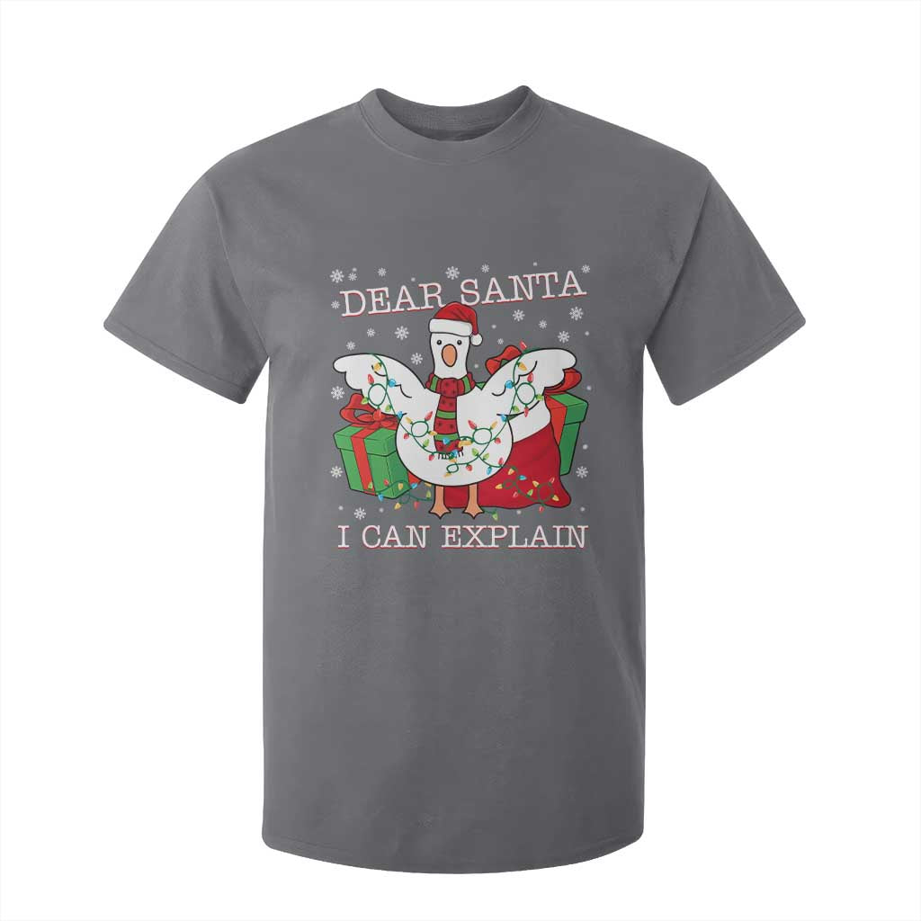 Funny Christmas Goose T Shirt For Kid Dear Santa I Can Explain Cute Xmas Meme TS10 Charcoal Print Your Wear