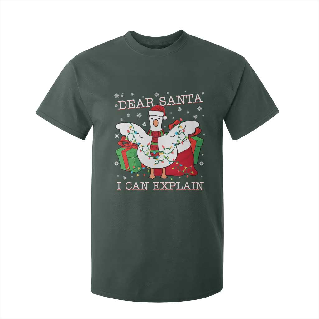 Funny Christmas Goose T Shirt For Kid Dear Santa I Can Explain Cute Xmas Meme TS10 Dark Forest Green Print Your Wear