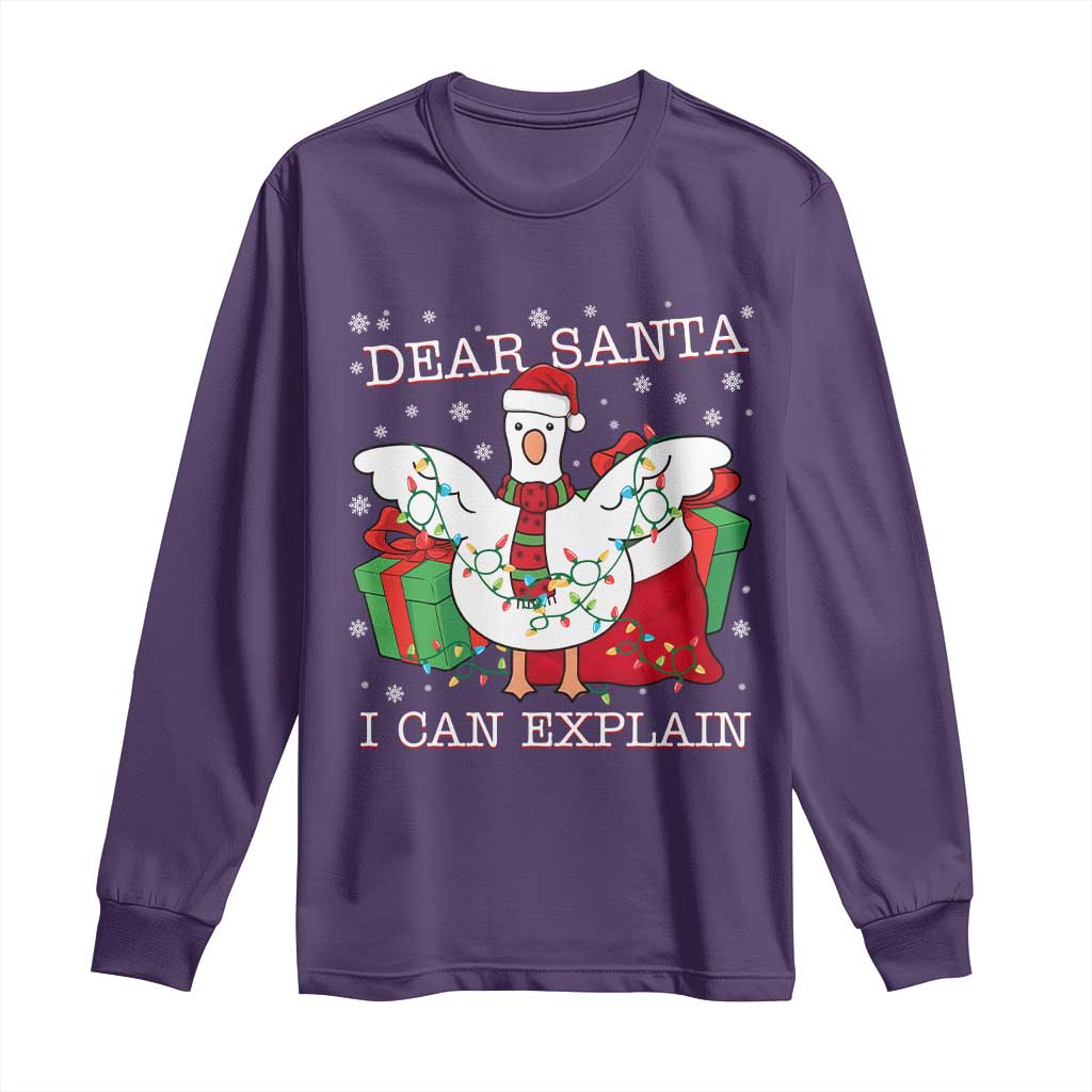 Funny Christmas Goose Long Sleeve Shirt Dear Santa I Can Explain Cute Xmas Meme TS10 Purple Print Your Wear