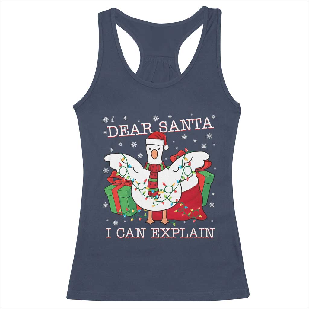 Funny Christmas Goose Racerback Tank Top Dear Santa I Can Explain Cute Xmas Meme TS10 Navy Print Your Wear