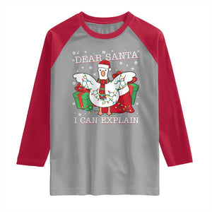 Funny Christmas Goose Raglan Shirt Dear Santa I Can Explain Cute Xmas Meme TS10 Sport Gray Red Print Your Wear