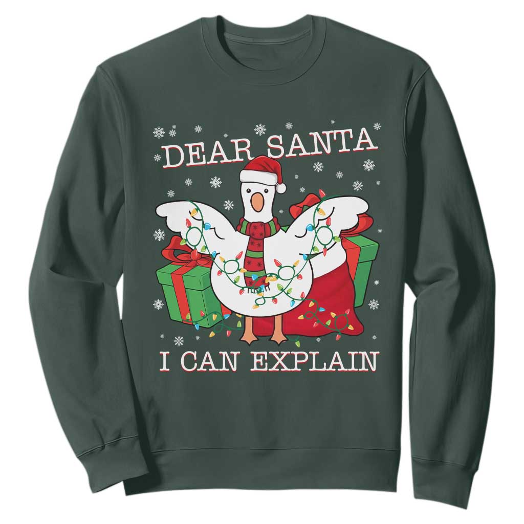 Funny Christmas Goose Sweatshirt Dear Santa I Can Explain Cute Xmas Meme TS10 Dark Forest Green Print Your Wear