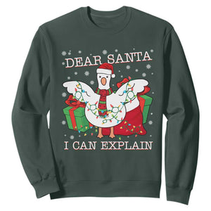 Funny Christmas Goose Sweatshirt Dear Santa I Can Explain Cute Xmas Meme TS10 Dark Forest Green Print Your Wear