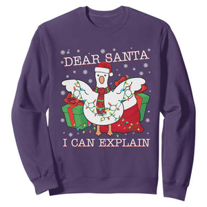 Funny Christmas Goose Sweatshirt Dear Santa I Can Explain Cute Xmas Meme TS10 Purple Print Your Wear