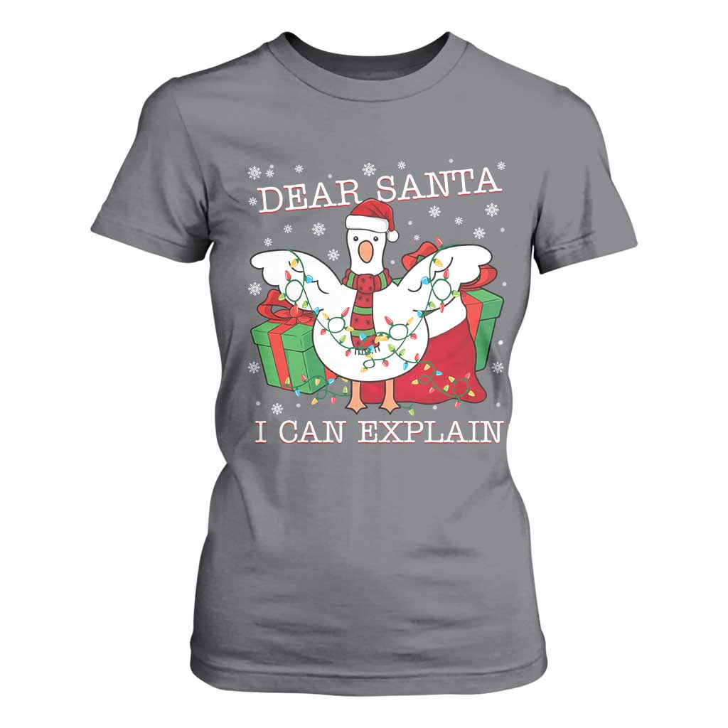 Funny Christmas Goose T Shirt For Women Dear Santa I Can Explain Cute Xmas Meme TS10 Charcoal Print Your Wear