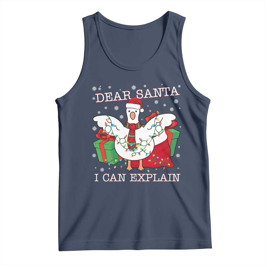 Funny Christmas Goose Tank Top Dear Santa I Can Explain Cute Xmas Meme TS10 Navy Print Your Wear