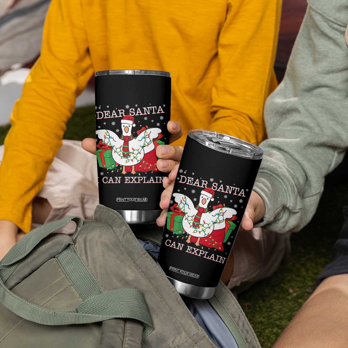 Funny Christmas Goose Tumbler Cup Dear Santa I Can Explain Cute Xmas Meme TS10 Print Your Wear