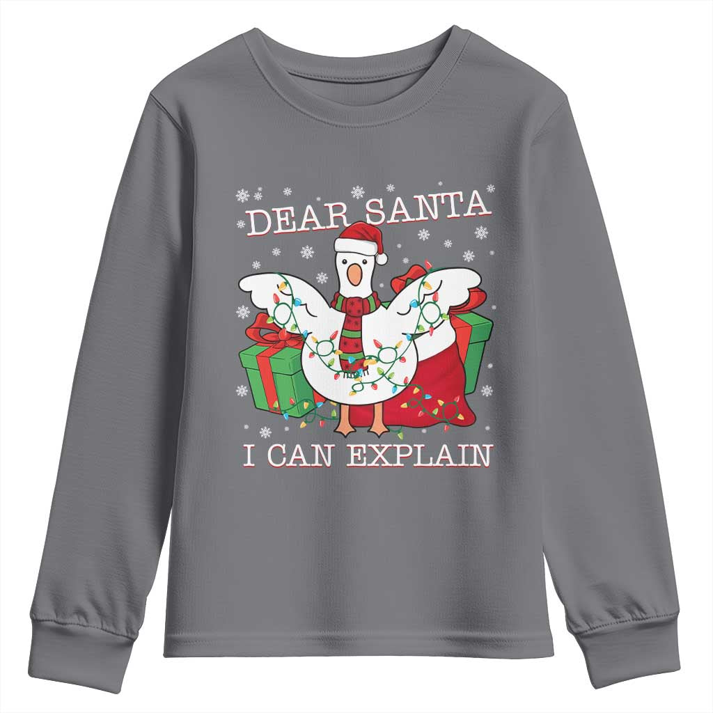 Funny Christmas Goose Youth Sweatshirt Dear Santa I Can Explain Cute Xmas Meme TS10 Charcoal Print Your Wear