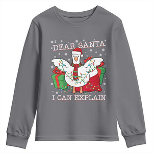 Funny Christmas Goose Youth Sweatshirt Dear Santa I Can Explain Cute Xmas Meme TS10 Charcoal Print Your Wear