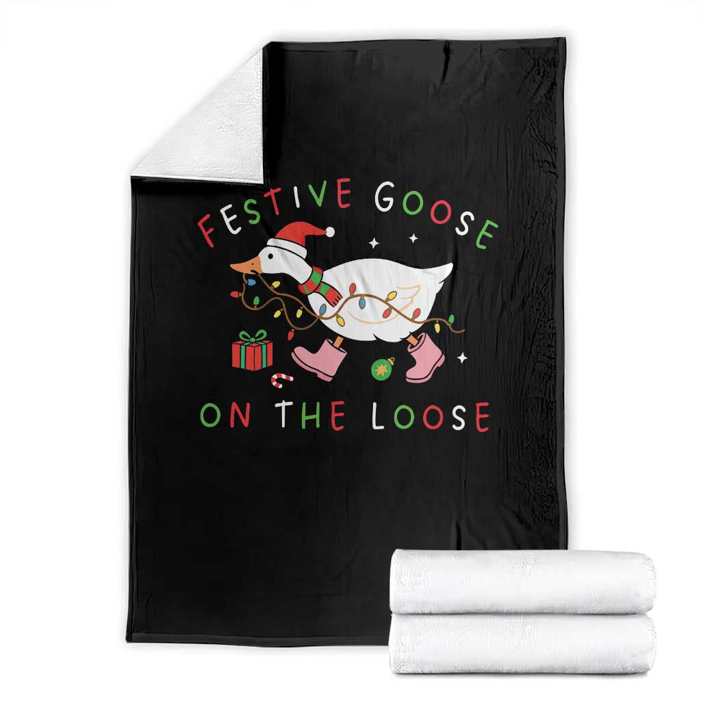 Funny Christmas Goose Throw Blanket Festive Goose On The Loose Xmas Duck Meme TS10 Black Print Your Wear