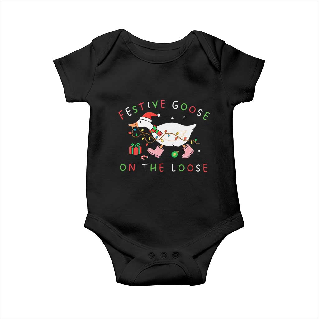 Funny Christmas Goose Baby Onesie Festive Goose On The Loose Xmas Duck Meme TS10 Black Print Your Wear