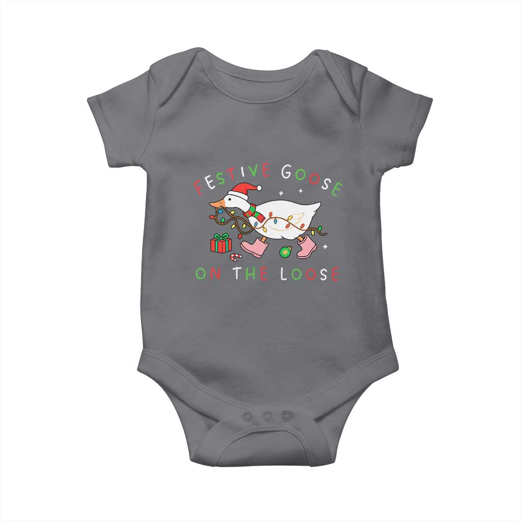 Funny Christmas Goose Baby Onesie Festive Goose On The Loose Xmas Duck Meme TS10 Charcoal Print Your Wear