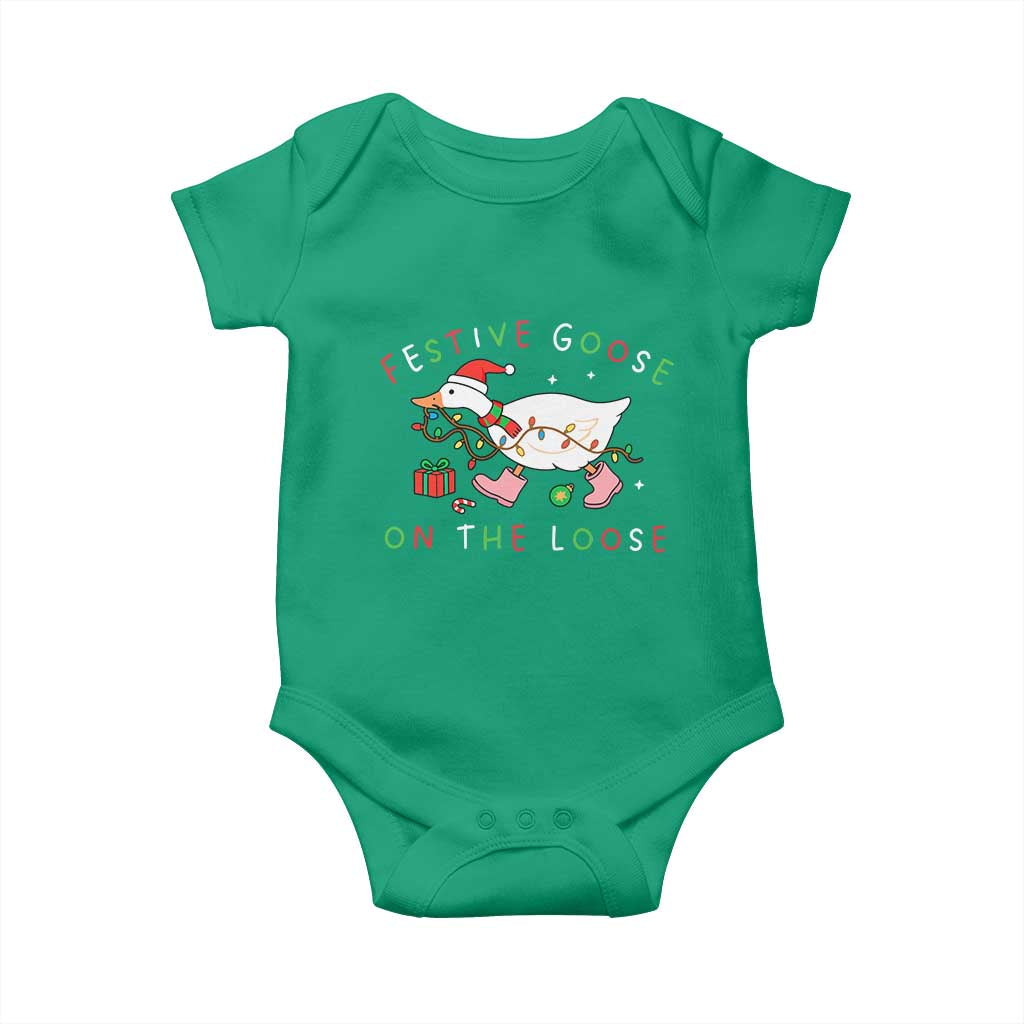 Funny Christmas Goose Baby Onesie Festive Goose On The Loose Xmas Duck Meme TS10 Irish Green Print Your Wear