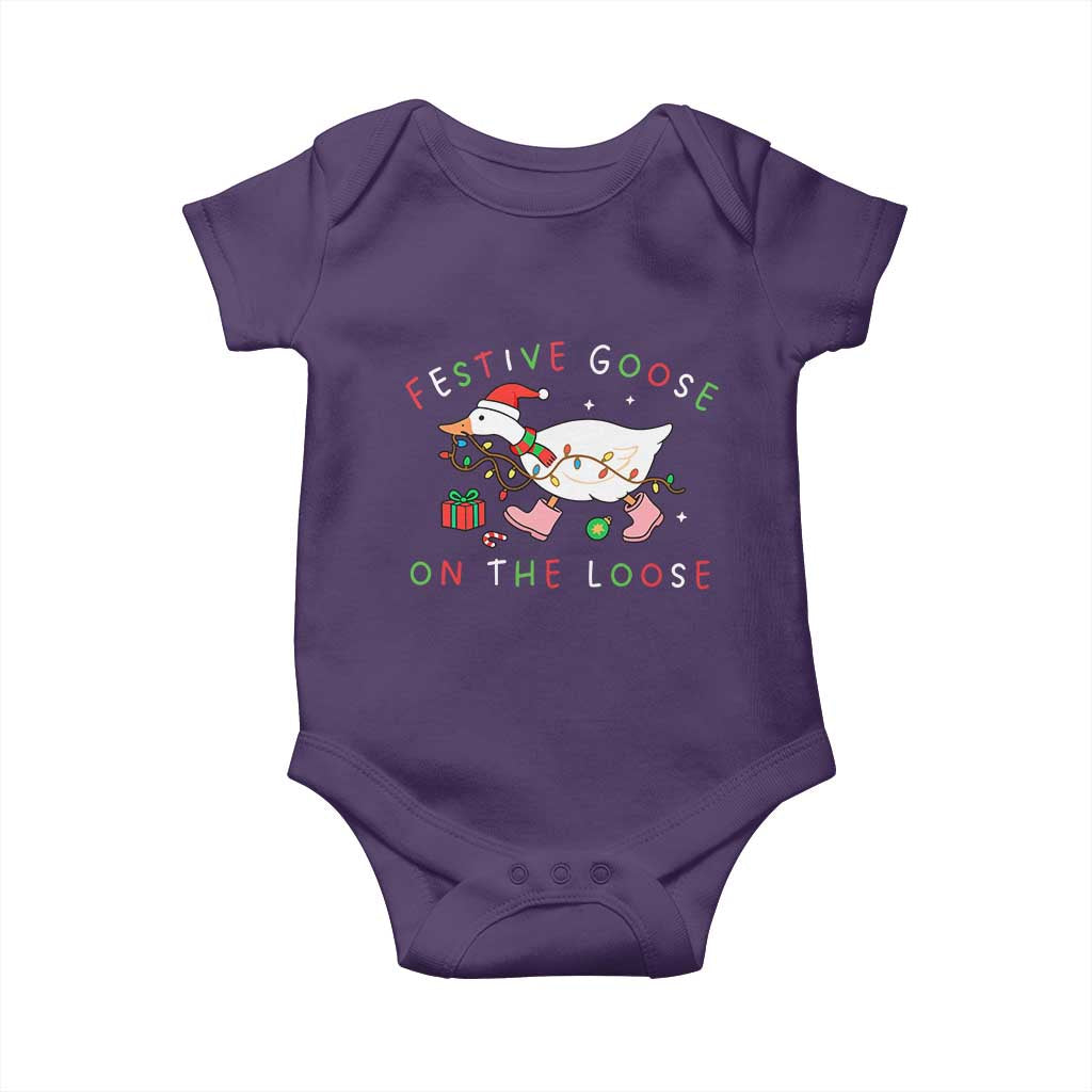 Funny Christmas Goose Baby Onesie Festive Goose On The Loose Xmas Duck Meme TS10 Purple Print Your Wear