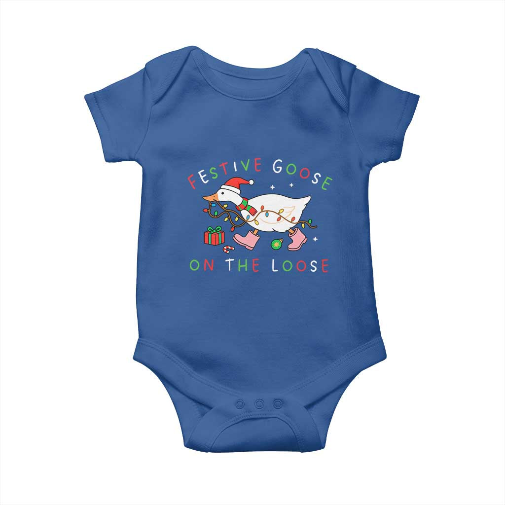 Funny Christmas Goose Baby Onesie Festive Goose On The Loose Xmas Duck Meme TS10 Royal Blue Print Your Wear
