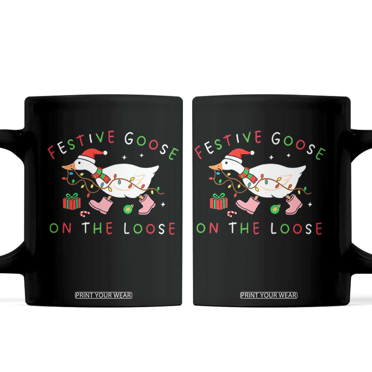Funny Christmas Goose Coffee Mug Festive Goose On The Loose Xmas Duck Meme TS10 Black Print Your Wear