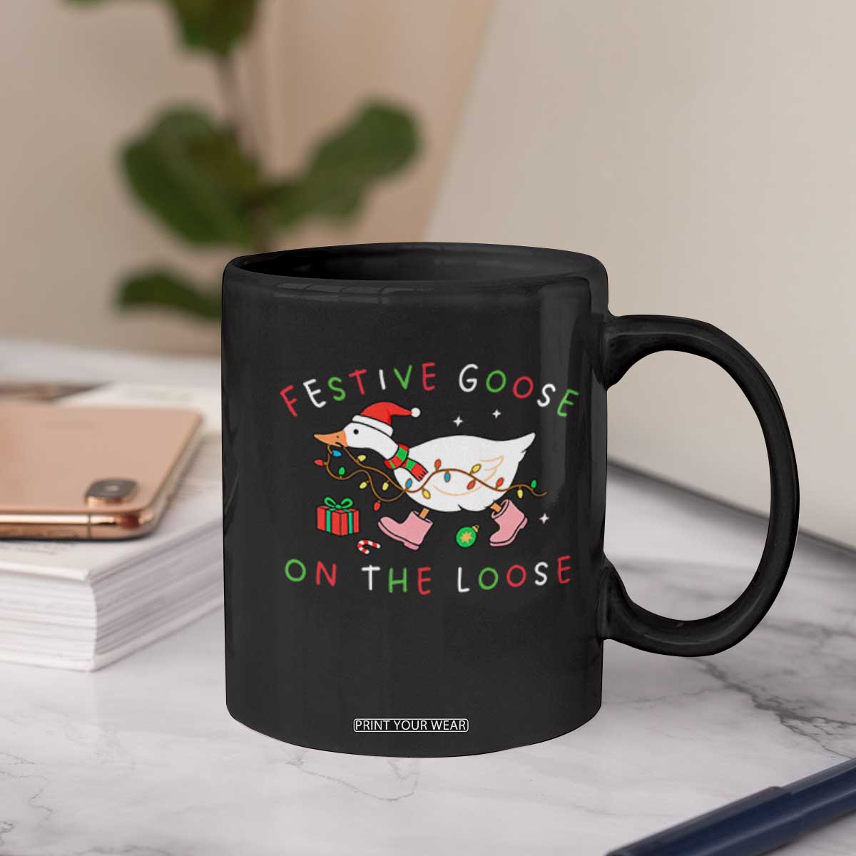 Funny Christmas Goose Coffee Mug Festive Goose On The Loose Xmas Duck Meme TS10 Print Your Wear