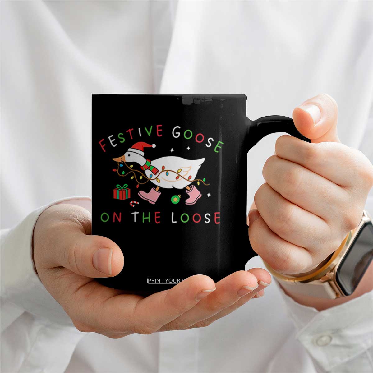 Funny Christmas Goose Coffee Mug Festive Goose On The Loose Xmas Duck Meme TS10 Print Your Wear