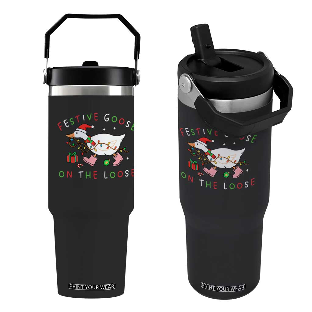 Funny Christmas Goose Flip Straw Tumbler Festive Goose On The Loose Xmas Duck Meme TS10 One Size: 30 oz Black Print Your Wear
