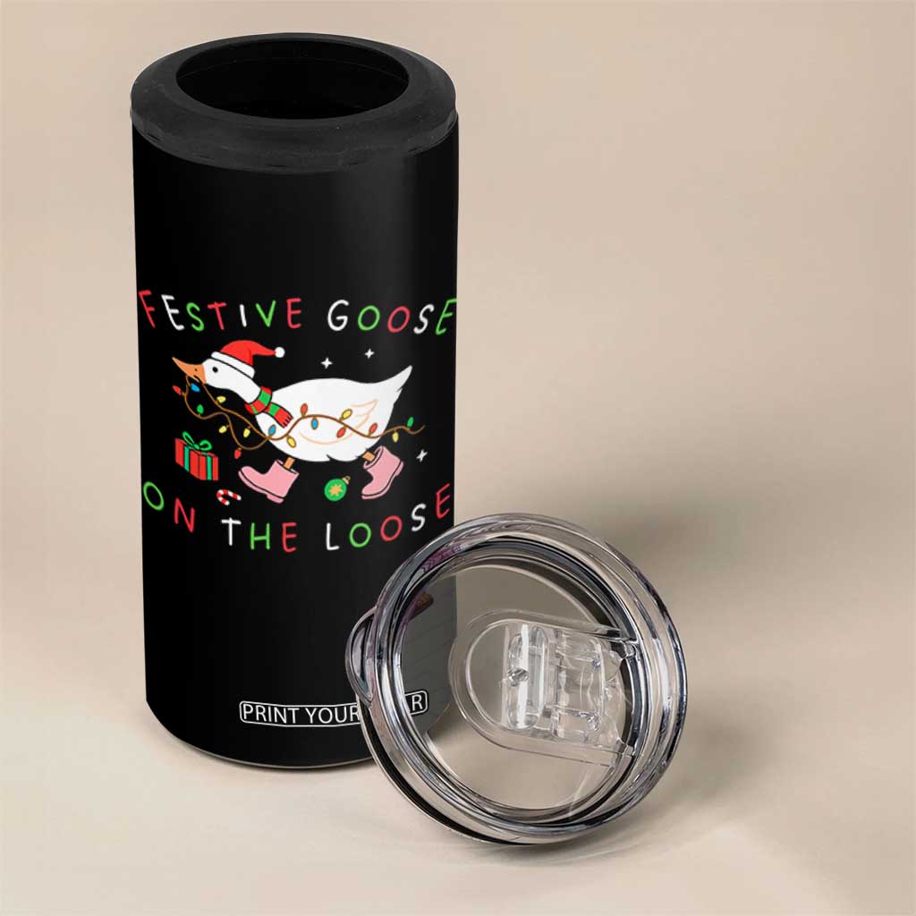 Funny Christmas Goose 4 in 1 Can Cooler Tumbler Festive Goose On The Loose Xmas Duck Meme TS10 Print Your Wear